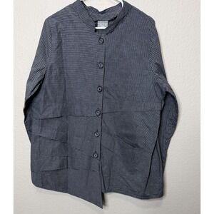 Niche Nilgun Derman Gray Black Striped Cotton Shirt XL Long Sleeve